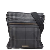 バーバリー チェック ロゴプレート ショルダーバッグ ブラック ナイロン レザー レディース BURBERRY 【中古】